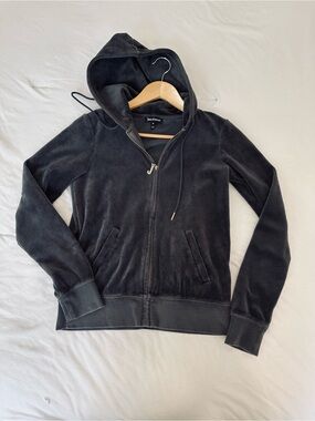 Juicy Couture Charcoal Grey Velour Full-Zip Hooded Sweatshirt & pants